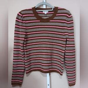Vigoss Women's (Size L) Brown & Pink Striped Mock Neck Pullover Sweater (NWT)